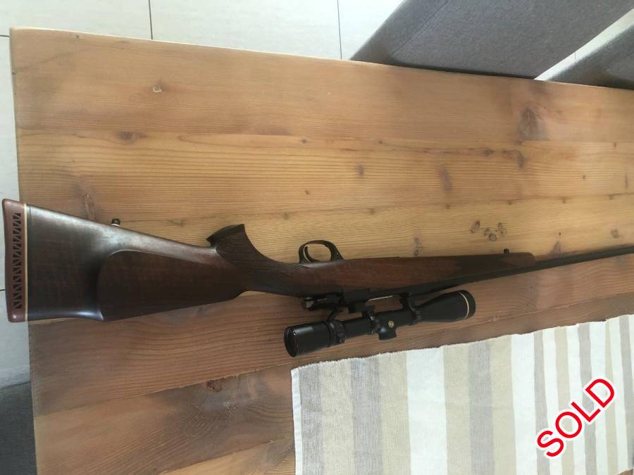 Musgrave .30-06, Musgrave .30-06 (Bloemfontein Built)
Barrel and trigger guard cerakoted (Matt black).
Stock refurbished
Silencer fitted (Warrior)
Leupold Optic : VX3 4.5-14x40
Two gun bag included (Backpack type)