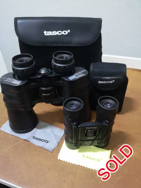 Tasco Binocular, Tasco Binoculars

Tasco 10x50 ZIP Focus

Tasco 10x25

Both comes with their covers and lens cloths
