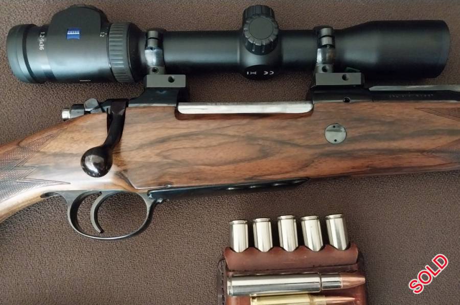 416 Rigby by Ralph Badenhorst, Selling my 416 Rigby, build by Ralph Badenhorts( Bespoke) using a ZKK602 action. Comes with a Zeiss Conquest alluminated riflescope, Melville&Moon 5 cartridge holder, 20 400gr rounds of Federal Premium Swift A-Frame.
The rifle is solid,well build and accurate.