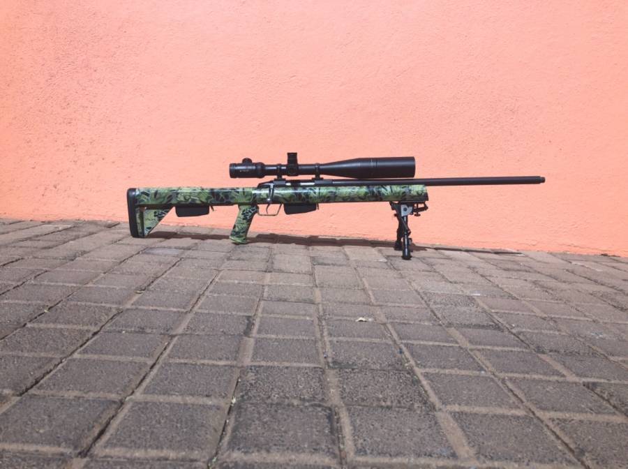 300winmag, Vortex viper 6-24x50 sfp
Extra mag
Mamba reflex silencer 
Aircraft alluminium custom tactical stock( one of a kind ) 
Harris bipods 

0832559873