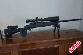 .260 Savage LRP with Sightron S3 8-32x56 MOA-2, .260 Savage LRP with Sightron S3 8-32x56 MOA-2 Reticle
The Ultimate Extreme Range Shooting Package
Cut for silencer with cap
Picatinny rail and rings
GRS Stock
Bipod
Cases and Dies incl
Replacement value +/-R50k
 