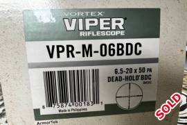 Vortex Viper VPR-M-06BDC 6.5-20 x 50 DEAD-HOLD, Vortex Viper VPR-M-06BDC 6.5-20 x 50 DEAD-HOLD BDC (MOA)  Comes with box, Warranty Card & Scope Bikini Cover.  R 8 500.00 incl. courier (Postnet to Postnet). 