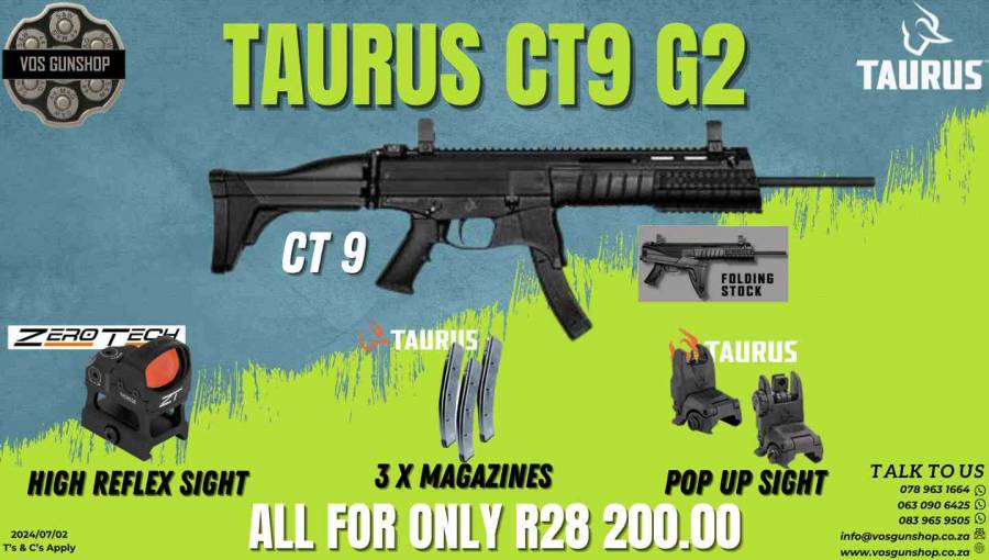 Taurus CT9 G2, Visit us in store for more!

Or contact us on any of the below methods
078 963 1664
063 090 6425
083 965 9505
admin1@vosgunshop.co.za
www.vosgunshop.co.za
