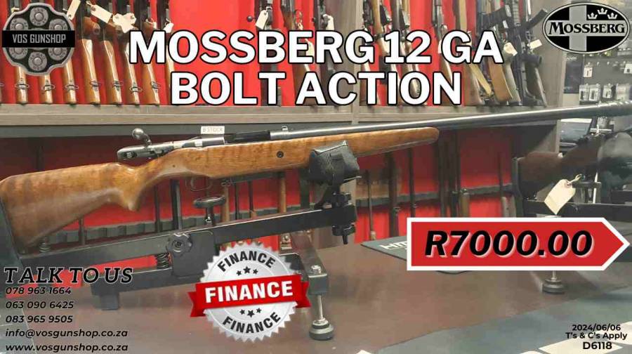 Mossberg 12GA Bolt Action, For any further information, please feel free to contact us on WhatsApp for any further information at:
063 090 6425
078 963 1664
083 965 9505
www.vosgunshop.co.za


We offer an Indoor Range, Accredited Training, Regulation 21, Motivations (Company/ Personal/ Dedicated Sport & Hunting/ Occasional Sport & Hunting) and a fully stocked Gun Shop.

We can assist with all of your firearm and security related needs.
 