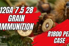 12GA 7.5 5 28 grain Ammunition, For any further information, please feel free to contact us on WhatsApp for any further information at:
063 090 6425
078 963 1664
083 965 9505
www.vosgunshop.co.za


We offer an Indoor Range, Accredited Training, Regulation 21, Motivations (Company/ Personal/ Dedicated Sport & Hunting/ Occasional Sport & Hunting) and a fully stocked Gun Shop.


We can assist with all of your firearm and security related needs.
 