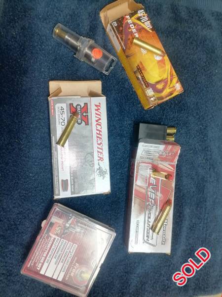 45/70 Rounds  Scarce as Hens Teeth , 45/70 Rounds  Scarce as Hens Teeth , if you thought finding the 45/70 was hard...well try finding the Rounds!!!

1 box Lever Revolution Soft Tips 325 grn 
1 box Federal 300 grn
1 box Winchester 300 grn
1 x Brand New Reloading Die Set 

R5500 for everything