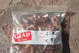 Used 45acp brass for sale, 98 used 45acp cases, various head stamps. R245.00