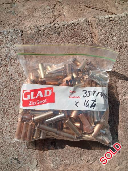 Used 357 mag brass for sale, 144 x 357 magnum cases for sale. R360.00. Various head stamps.