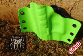 Custom kydex holster, Custom holster made by Critical carry solution.
tactical but practical, out side side carry with concealment.
Pssive retention

Tactical black with Toxic Green

Never been used