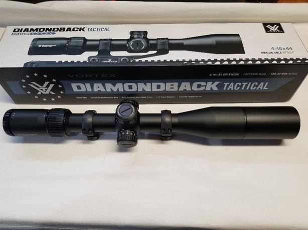 Vortex Diamondback Tactical 4-16x44  FFP, Absolute Mint Condition Vortex Diamondback Tactical FFP Scope.

Not a single mark on it.