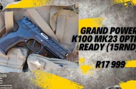 Grand Power K100 Mk23 Optics Ready (15rnd),  
For any further information, please feel free to contact us on WhatsApp.
063 090 6425
078 963 1664
083 965 9505
www.vosgunshop.co.za

We offer an Indoor Range, Accredited Training, Regulation 21, Motivations (Company/ Personal/ Dedicated Sport & Hunting/ Occasional Sport & Hunting) and a fully stocked Gun Shop.

We can assist with all of your firearm and security related needs.
 