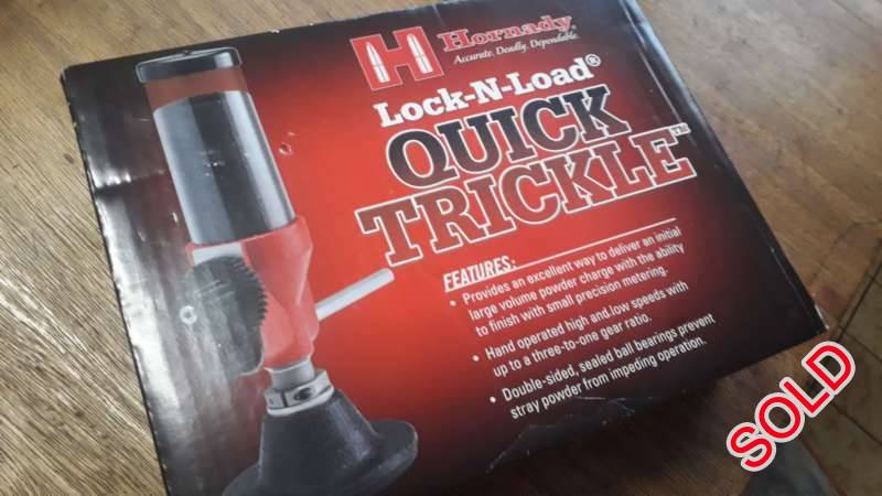 Hornady LNL Quick Trickler, Brand New Quick Trickler.
Has two knobs for different speeds of dispensing. 