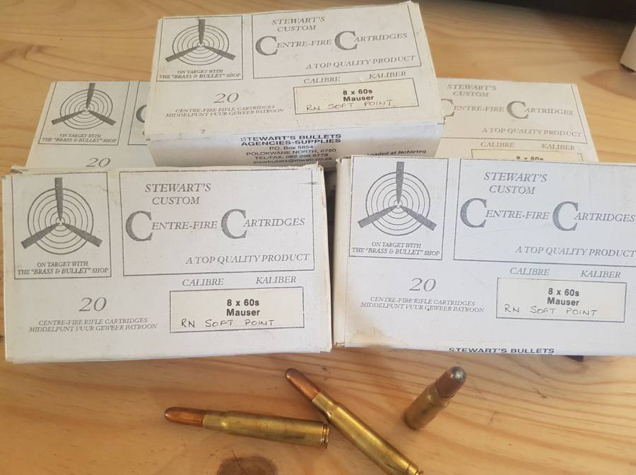 Ammo, I have 200 Steward Custom 8 x 60 S Soft Point bullets for sale a R 30 per bullet