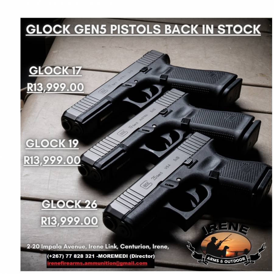 Glock 17,19,26(Gen 5), Free Delivery and Shipping
For enquiries Whatsapp/Call +267 77 828 321