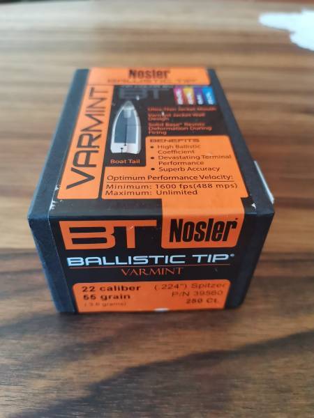 NOSLER BT 55g bullets. , Selling my nosler ballistic tip cal 224 bullets. 55g. X 218 in box. 