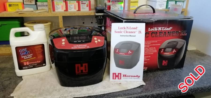 Sonic cleaner , Hardly used Hornady Sonic cleaner. Like new in original packaging. Sonic cleaner solvent 3/4 full @ R 300 extra. Can be sent via postnet.