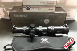 VORTEX STRIKE EAGLE , VORTEX STRIKE EAGLE 1-6 X 24 AR-BDC RETICLE  , SECOND FOCAL PLANE  AND VORTEX CANTILEVER RING MOUNT WITH 3 INCH OFFSET
R10000.00 FOR SCOPE AND MOUNT.