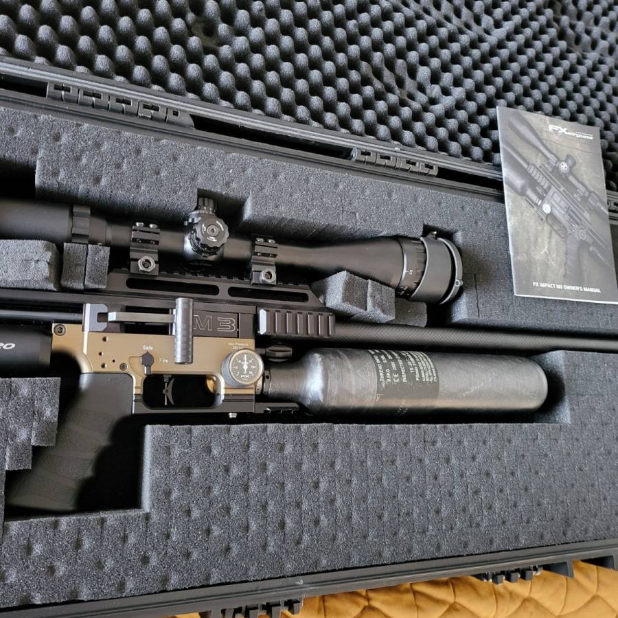 FX IMPACT M3  , Fx impact with many extras brand new never used. 
800mm stx barrel kit fitted. 
Slug power kit fitted. 
Marcool scope 9x24x50 Aomt
Silencer 
bipod 
Waterproof shockproof aftermarket case.
for quick response call 0633624206