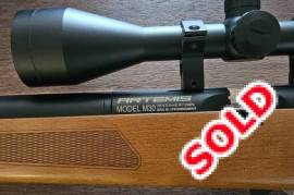 ARTEMIS M30 AS NEW PCN WITH 3-9X50IR SCOPE, AS NEW - upgraded the scope on purchase in 2019. Bought from blades and trigggers, Tyger Valley. Perfect working condition, used maybe 10 times. Selling as I am emigrating.
Includes additional magazine and tin of pellets (new) + leftover pellet tins.